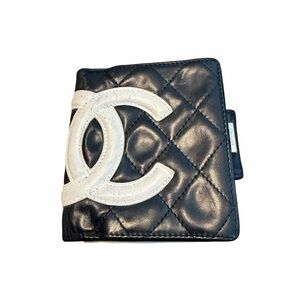 Chanel Vintage Cambon Ligne Compact Wallet Black Neon Pink Full Set Box Card